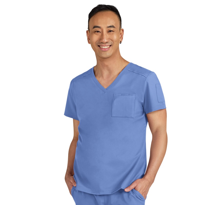 Men's Chest Pocket V-Neck Arthro Top - C650 - True Ceil