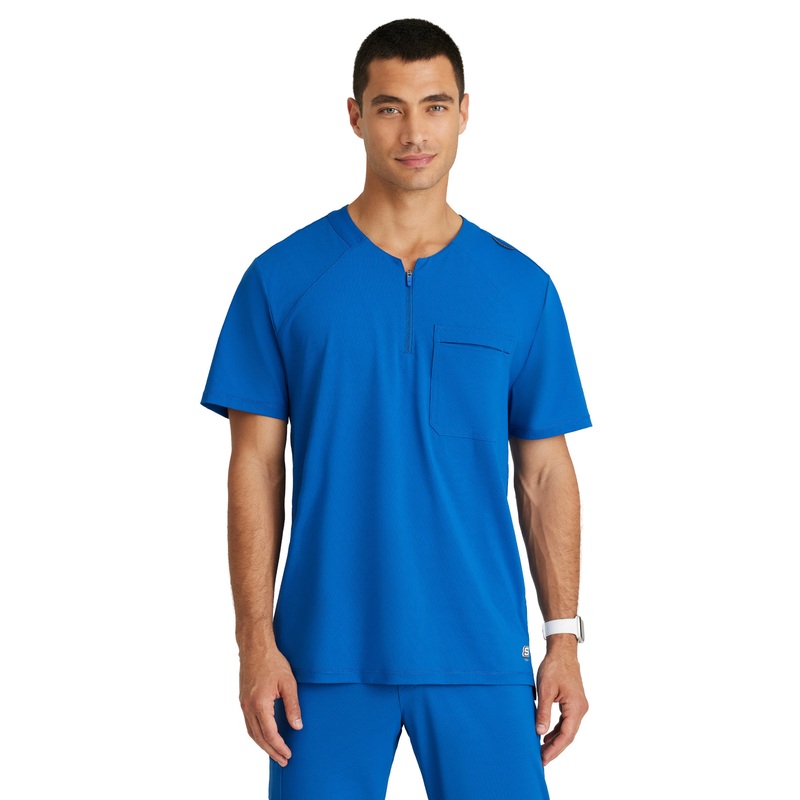 Men's Single Pocket Curved Neck Flex Top - SKT229 - New Royal