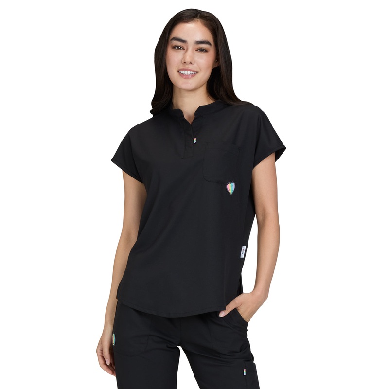 Women's 1-Pocket Split Neck Dolman Sleeve Limited Edition Dreamy Top - S105L - Black