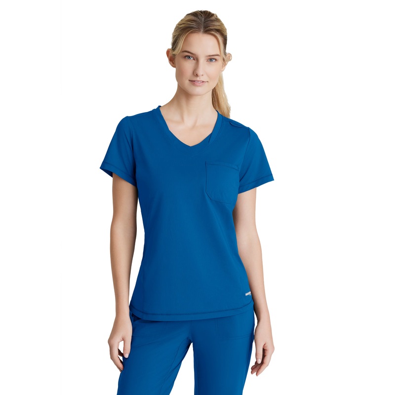 Women's 1 Pocket Tulip Hem Flow Top - SKT221 - New Royal