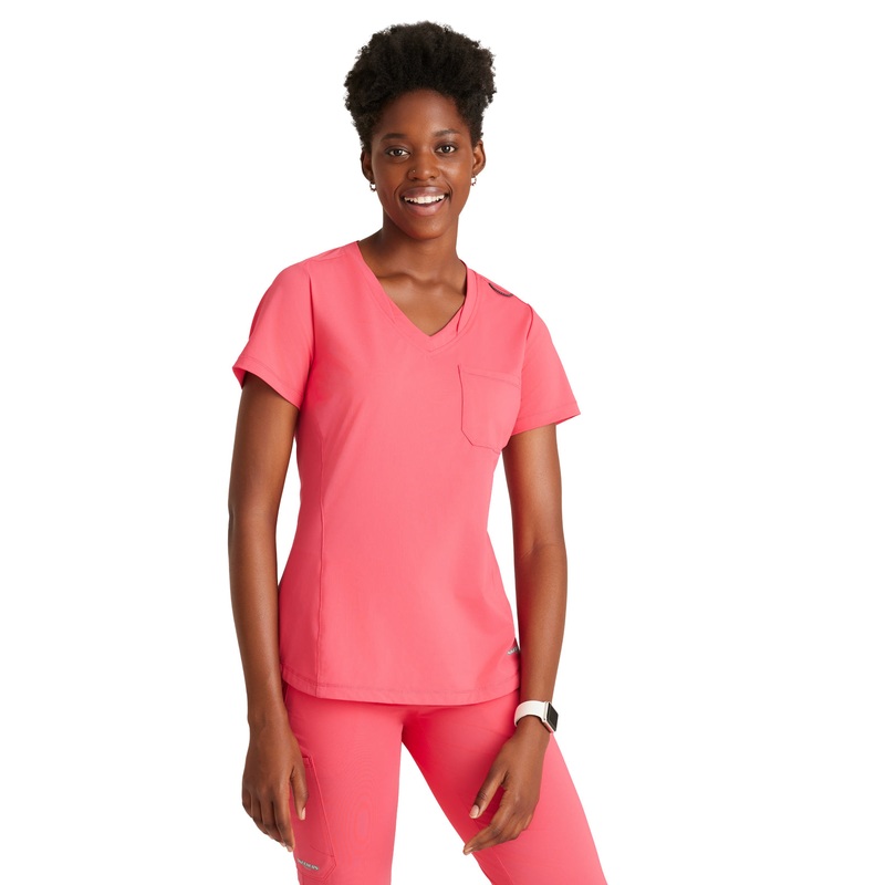 Women's 1 Pocket Tulip Hem Flow Top - SKT221 - Punch Pink