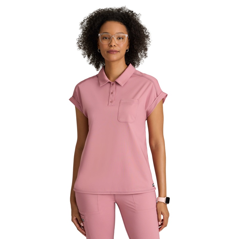 Women's One Pocket Polo Neck Renew Top - GRST254 - Canyon Pink