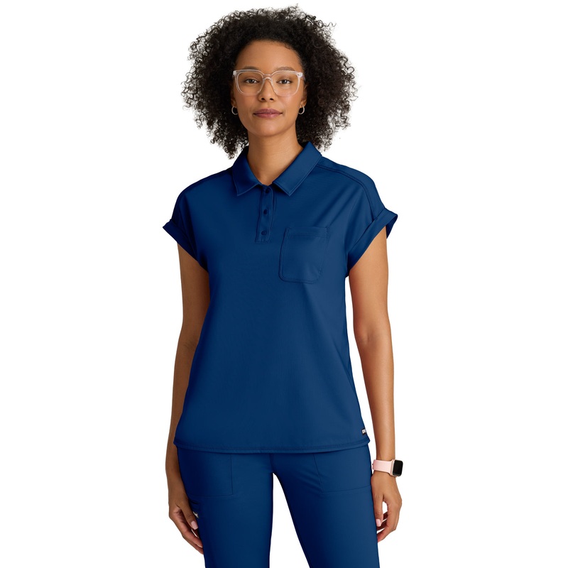 Women's One Pocket Polo Neck Renew Top - GRST254 - Indigo (Navy)