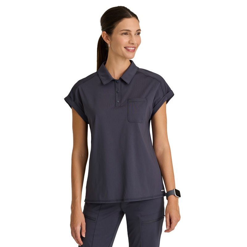 Women's One Pocket Polo Neck Renew Top - GRST254 - Steel