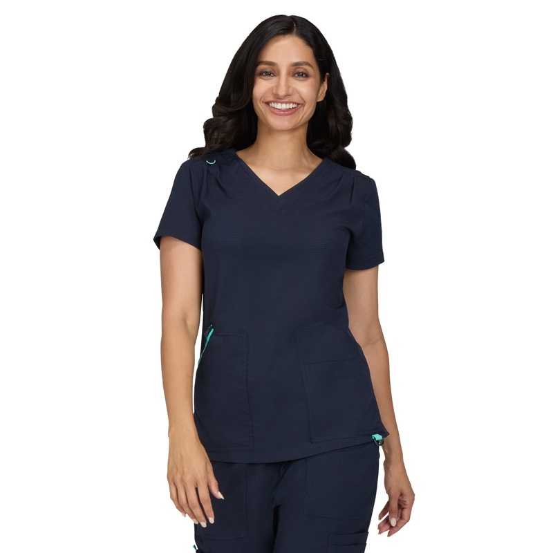 Women's Ribbed V-Neck 4-Pocket Sari Top - 1129 - Navy