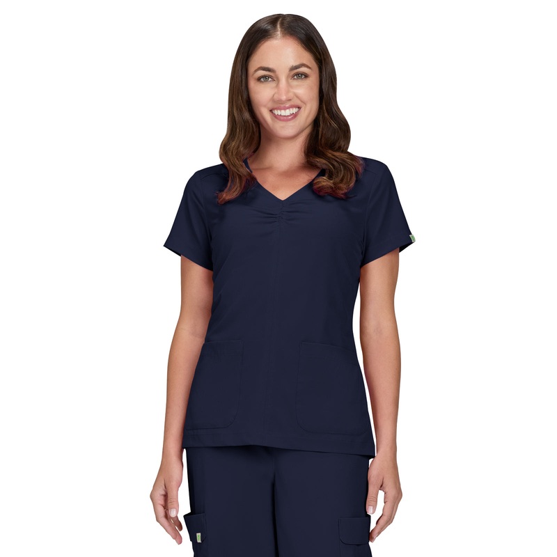 Women's Shirred Chest V-Neck Enik Top - 1121 - Navy