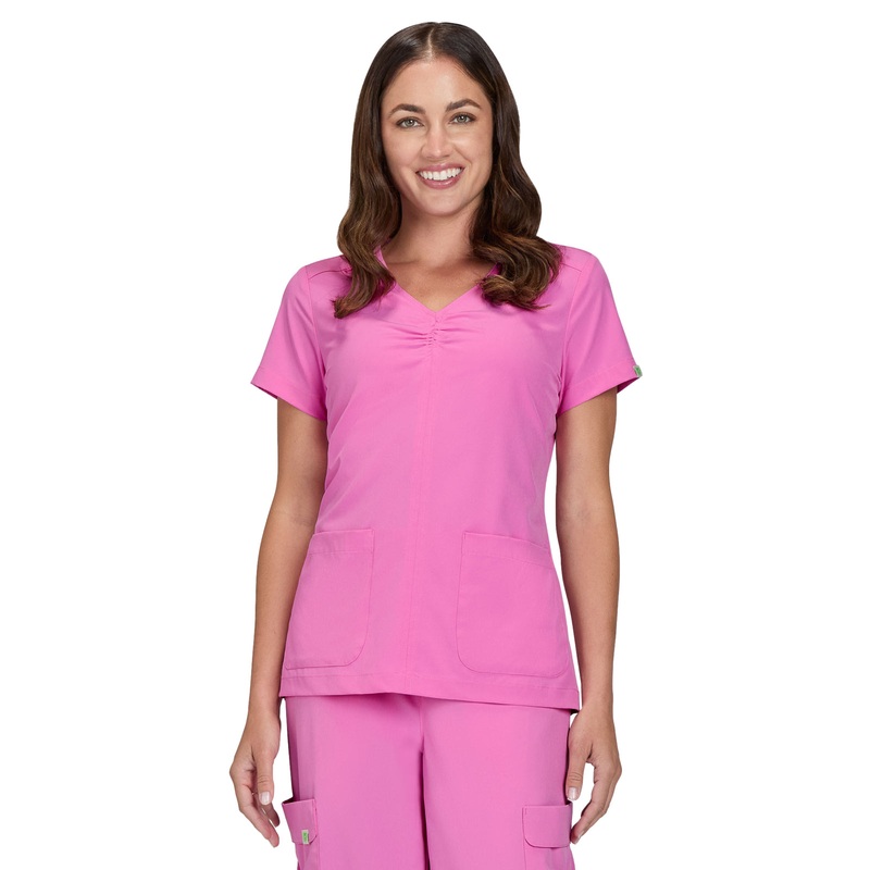 Women's Shirred Chest V-Neck Enik Top - 1121 - Strawberry Moon