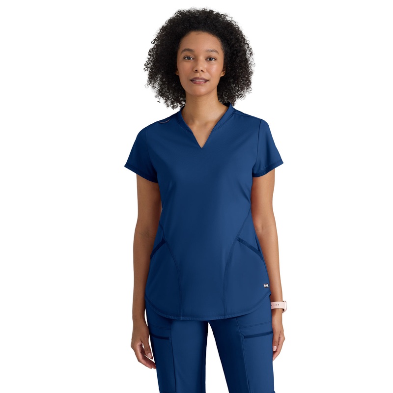 Women's Two Pocket V-Neck Define Top - GRST249 - Indigo (Navy)