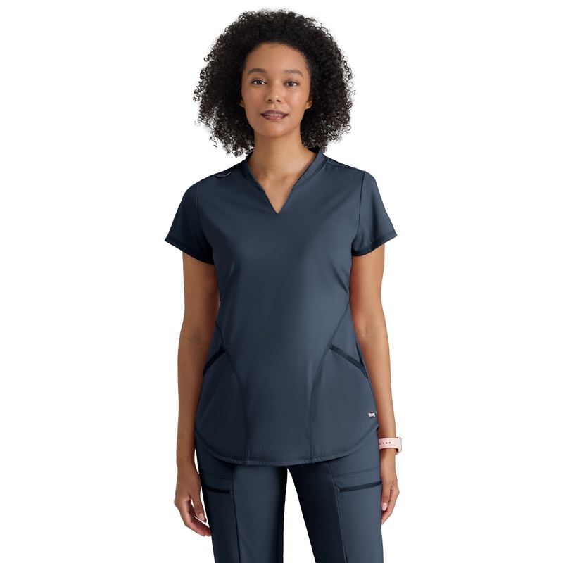 Women's Two Pocket V-Neck Define Top - GRST249 - Steel