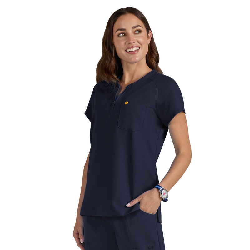 Women's Zipper Neck Ecstatic Top - S100 - Navy