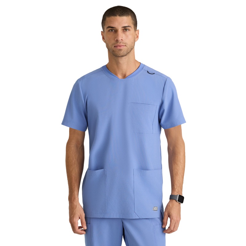 Men's Three-Pocket Round Neck Thesis Top - SKT193 - Ciel Blue