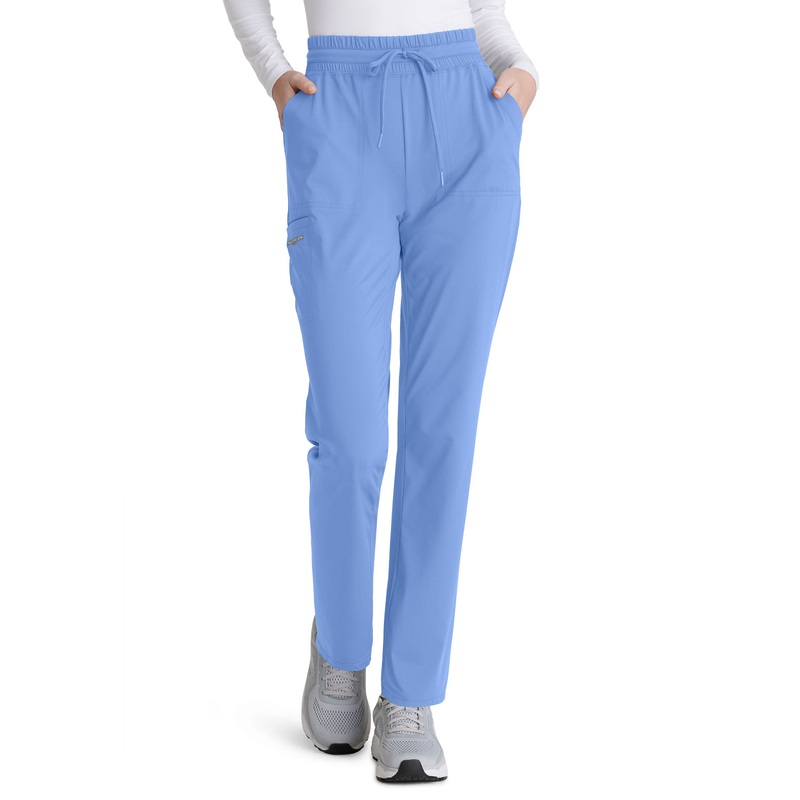 Women's Shirred Waistband Slim And Straight Reach Pant - SKP668 - Ciel Blue