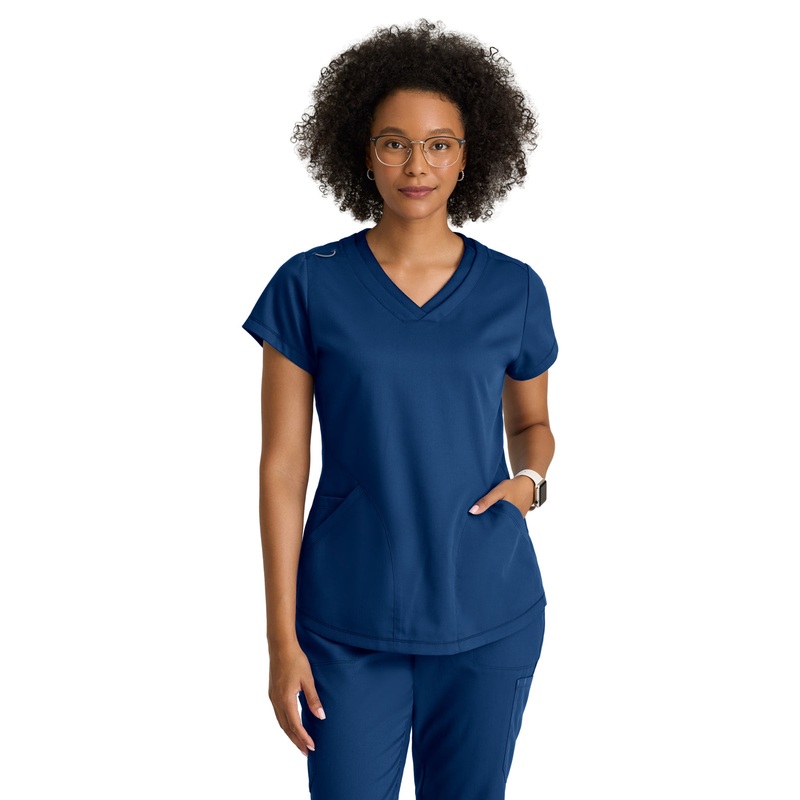 Women's  Three Pocket V-Neck Evelyn Top - GRT261 - Indigo (Navy)