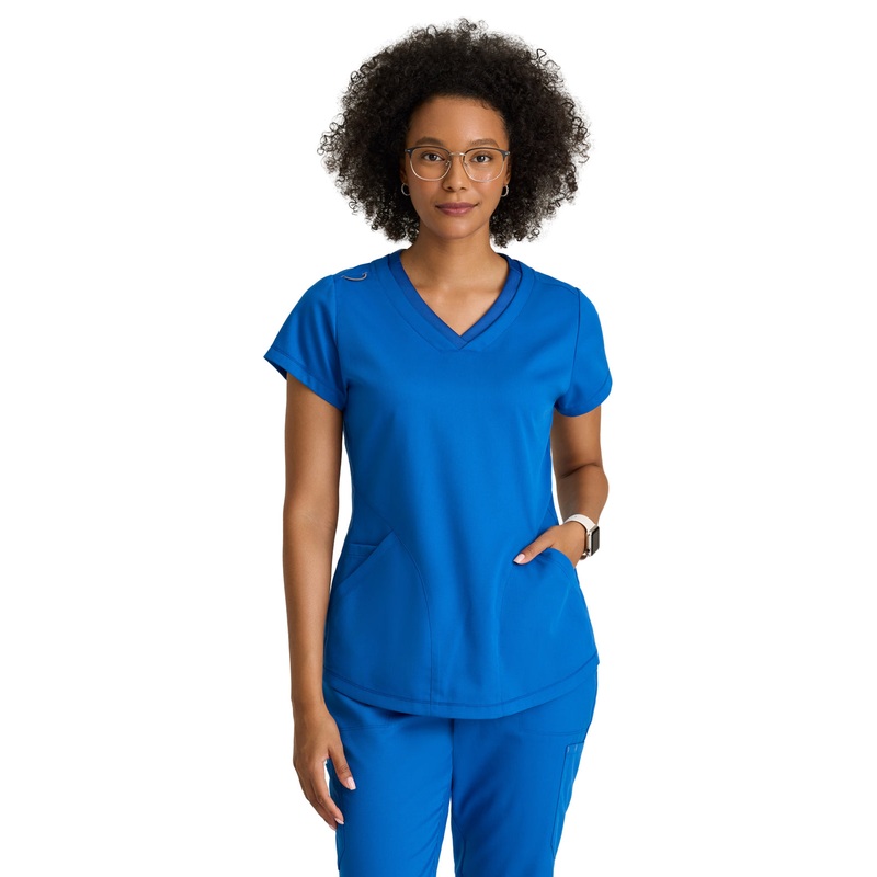 Women's  Three Pocket V-Neck Evelyn Top - GRT261 - New Royal