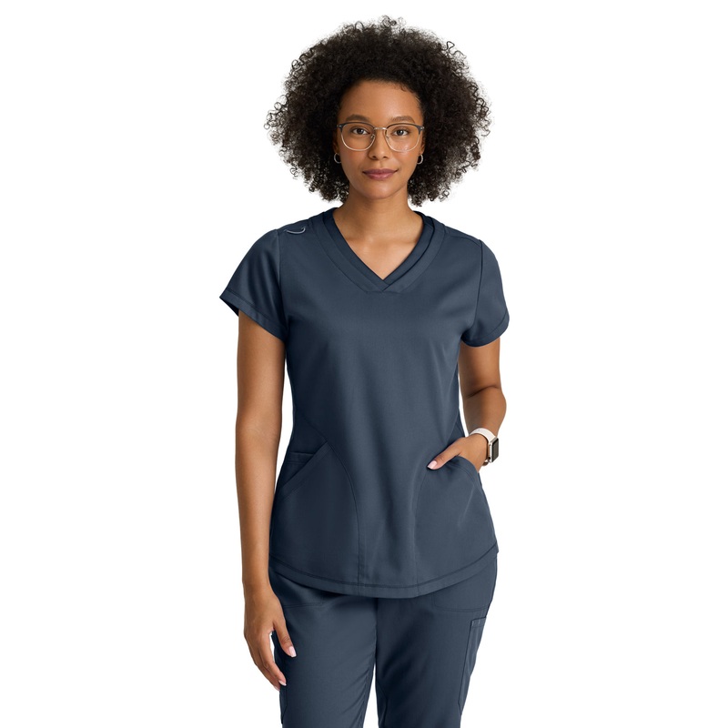 Women's  Three Pocket V-Neck Evelyn Top - GRT261 - Steel
