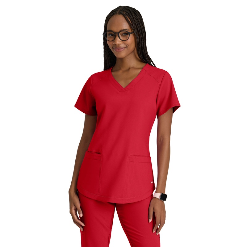 Women's Two-Pocket Piped V-Neck Rhythm Top - GSST180 - True Red