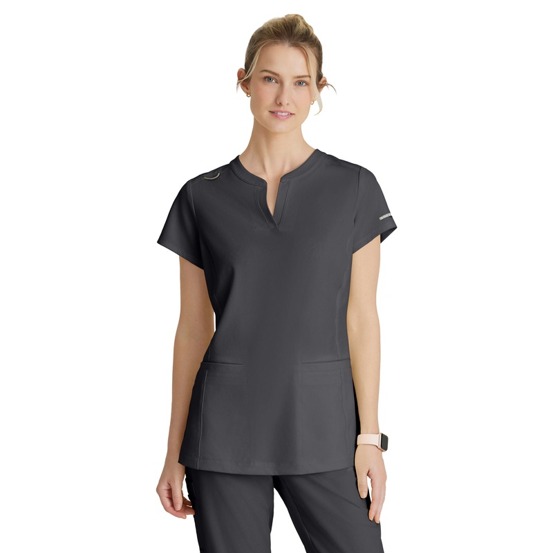 Women's Two Pocket V-Neck Coast Top - SKT259 - Pewter