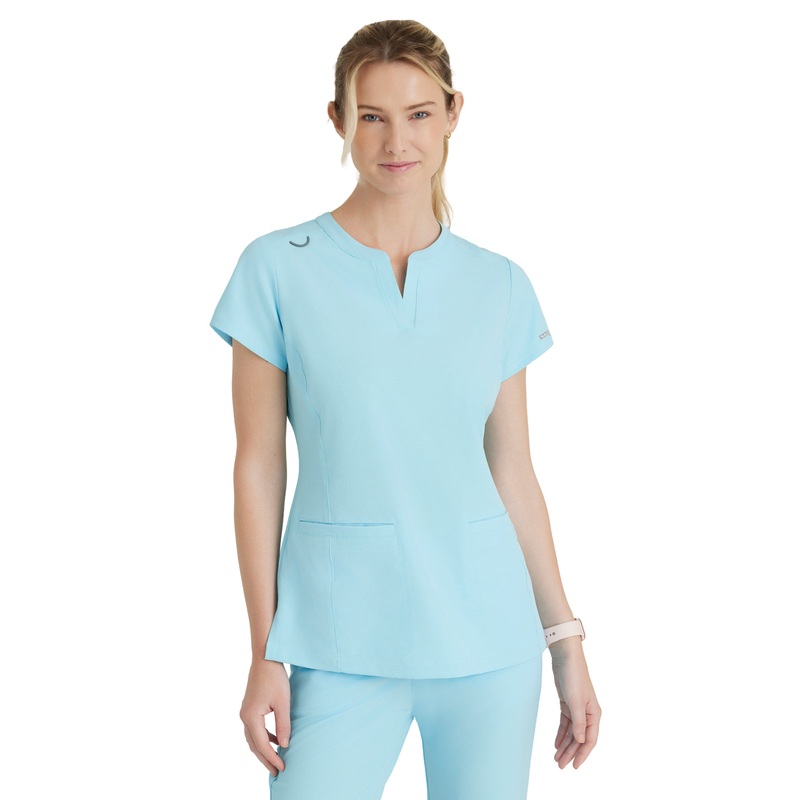 Women's Two Pocket V-Neck Coast Top - SKT259 - Poolside Blue