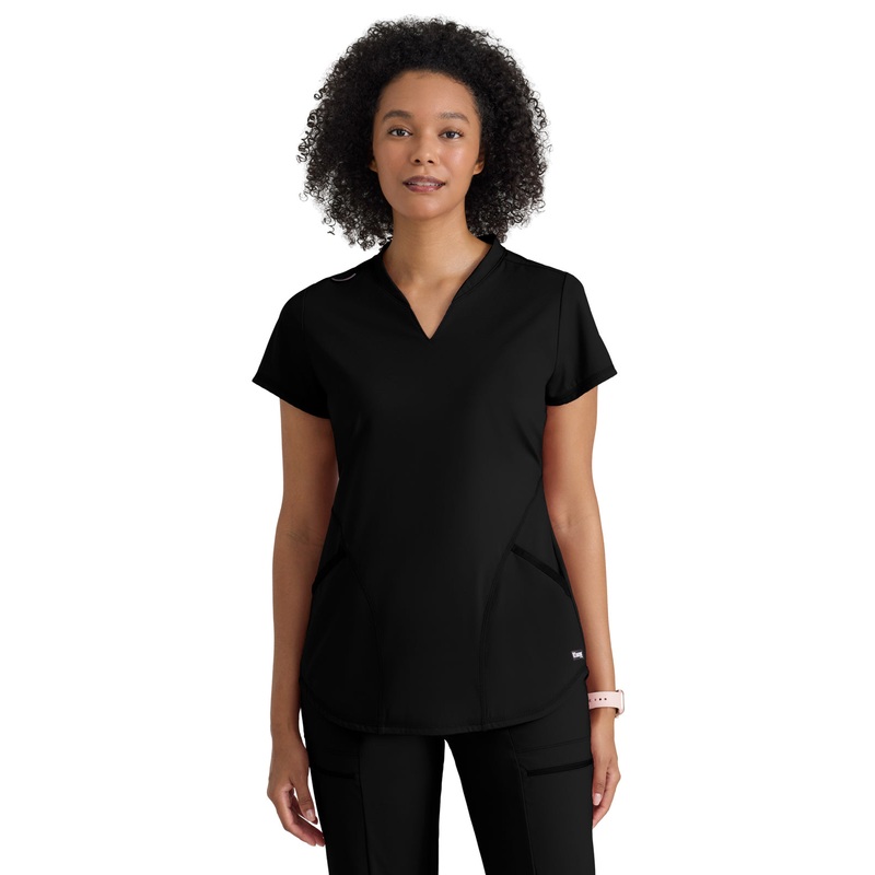 Women's Two Pocket V-Neck Define Top - GRST249 - Black
