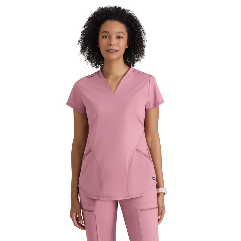 Women's Two Pocket V-Neck Define Top - GRST249 - Canyon Pink