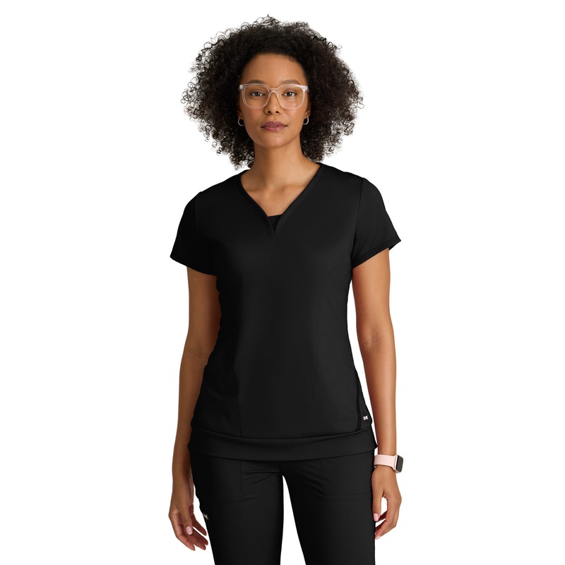 Women's Two Pocket V-Neck Motivate Top - GRST250 - Black