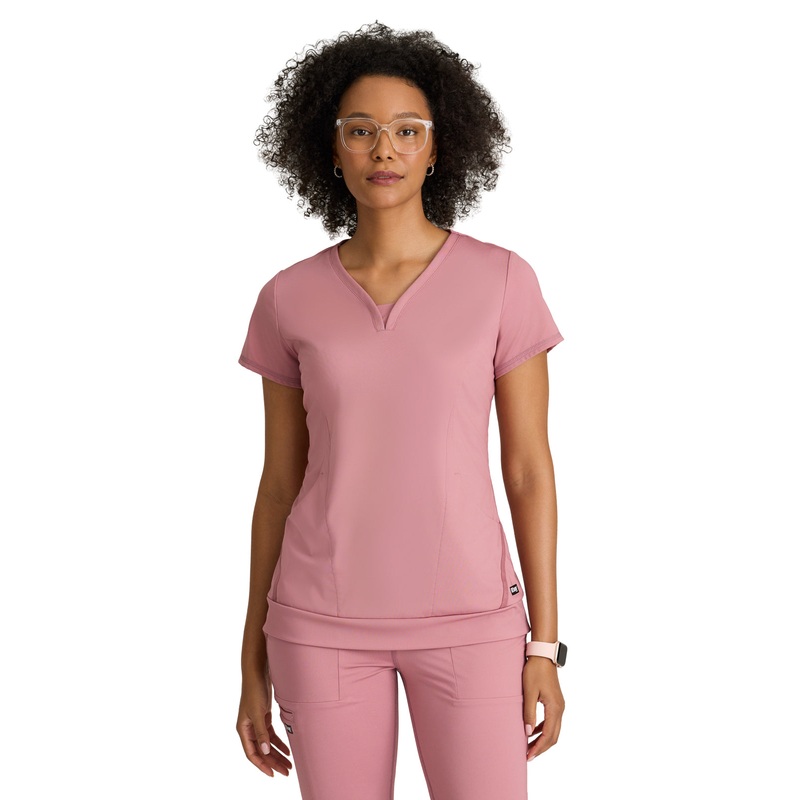 Women's Two Pocket V-Neck Motivate Top - GRST250 - Canyon Pink