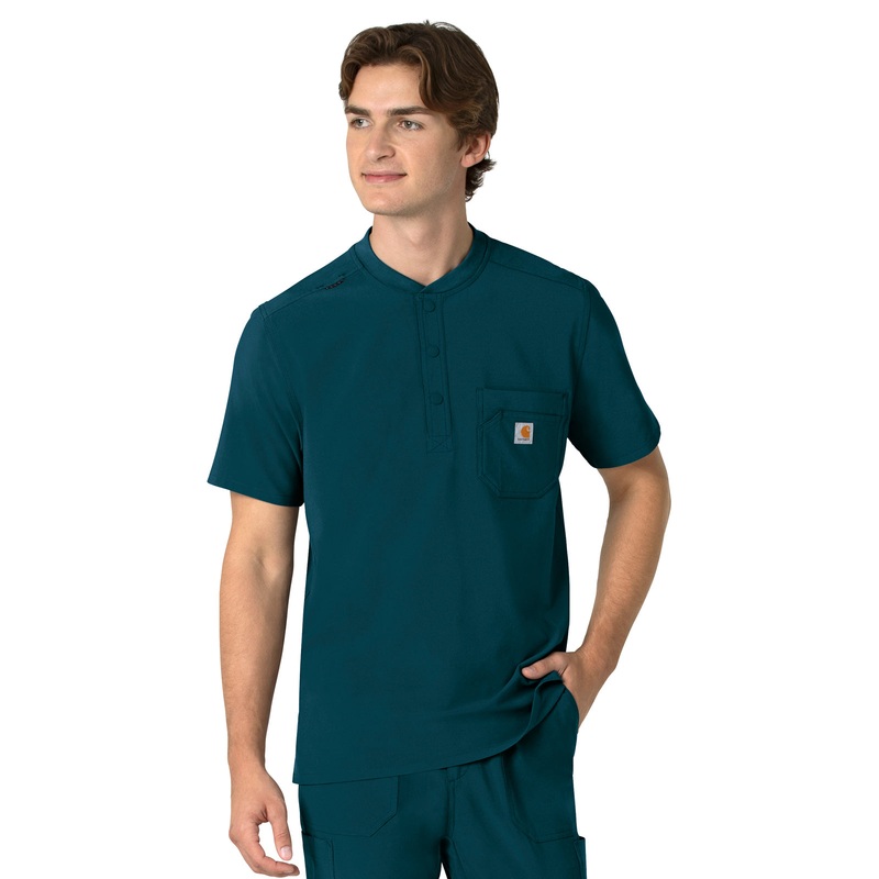 Men's Three-Pocket Henley Top - C16310 - Caribbean