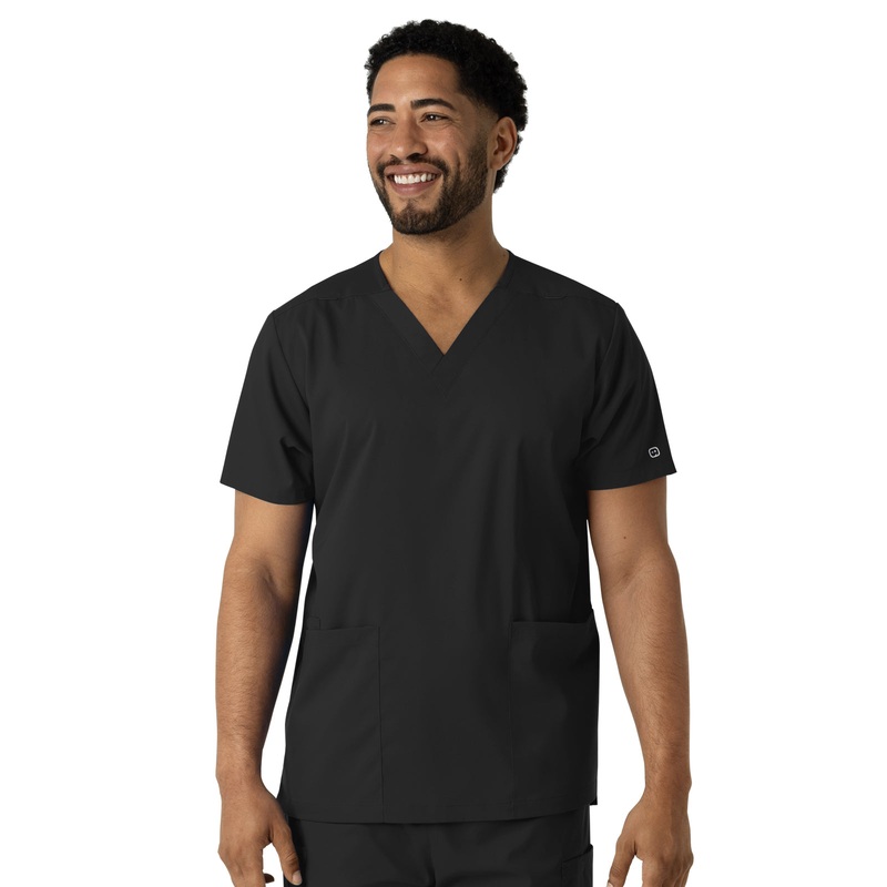 Unisex Three-Pocket V-Neck Top - 6051 - Black