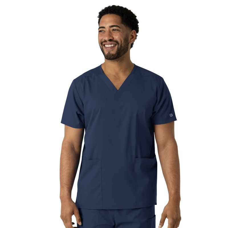 Unisex Three-Pocket V-Neck Top - 6051 - Navy