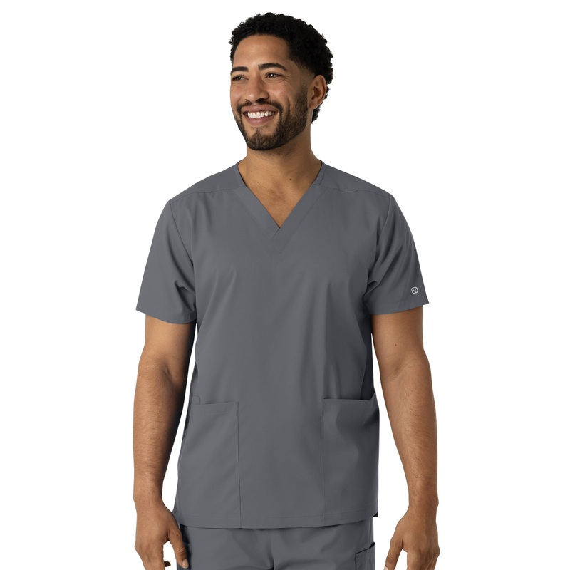 Unisex Three-Pocket V-Neck Top - 6051 - Pewter