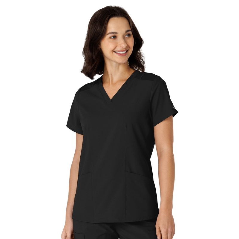 Women's Flex-n-Reach Side Panel V-Neck Top - 6145 - Black