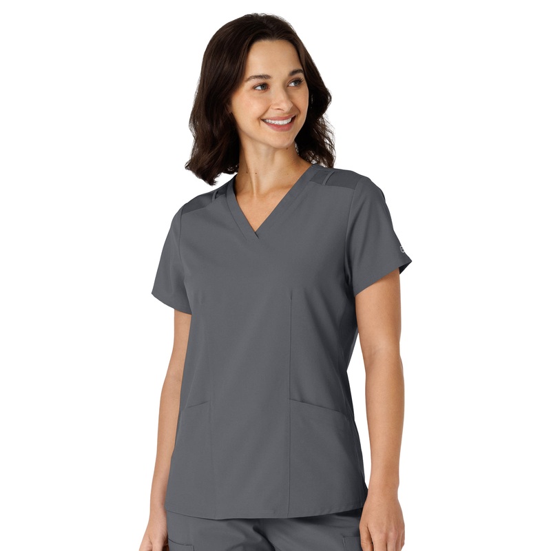 Women's Flex-n-Reach Side Panel V-Neck Top - 6145 - Pewter