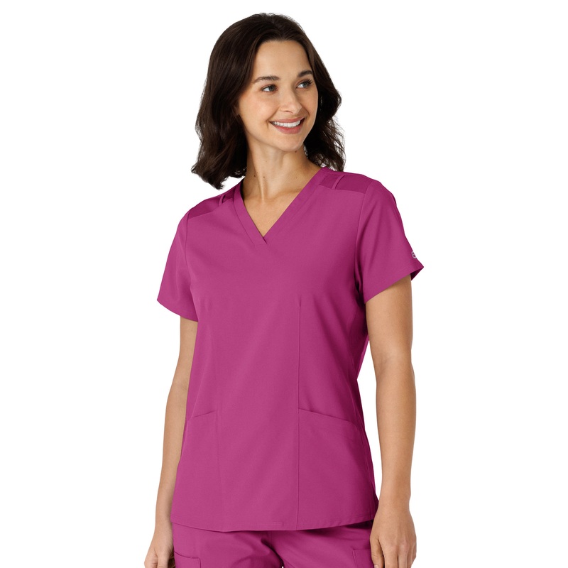Women's Flex-n-Reach Side Panel V-Neck Top - 6145 - Raspberry