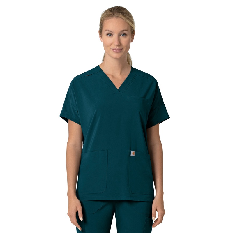 Women's Four-Pocket Oversized V-Neck Top - C13110 - Caribbean
