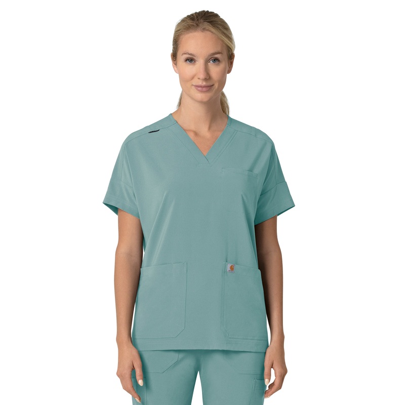 Women's Four-Pocket Oversized V-Neck Top - C13110 - Summer Blue