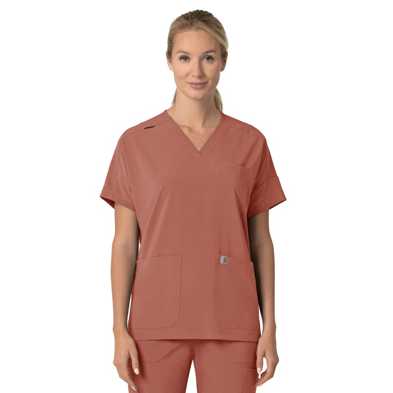 Women's Four-Pocket Oversized V-Neck Top - C13110 - Wildrose