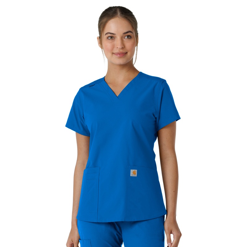 Women's Four-Pocket V-Neck Knit Panel Top - C12313 - Royal