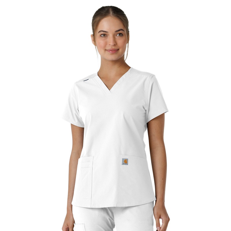 Women's Four-Pocket V-Neck Knit Panel Top - C12313 - White