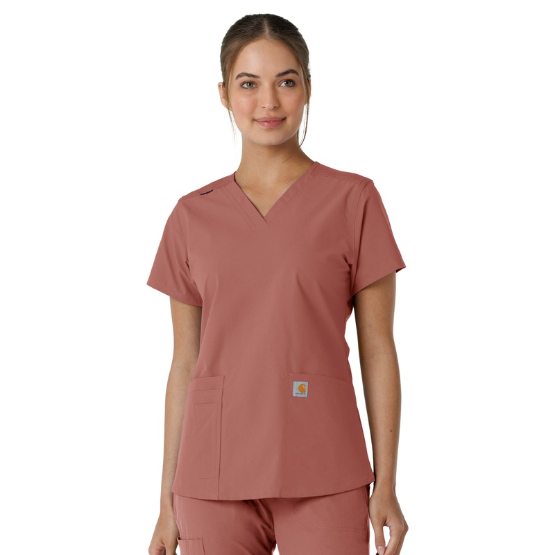 Women's Four-Pocket V-Neck Knit Panel Top - C12313 - Wildrose