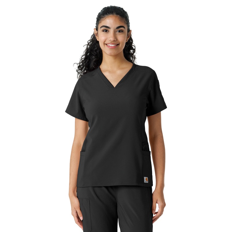 Women's Knit Panel Top - C13310 - Black
