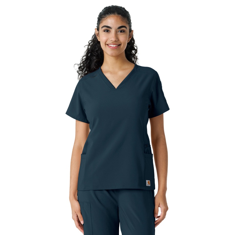 Women's Knit Panel Top - C13310 - Navy