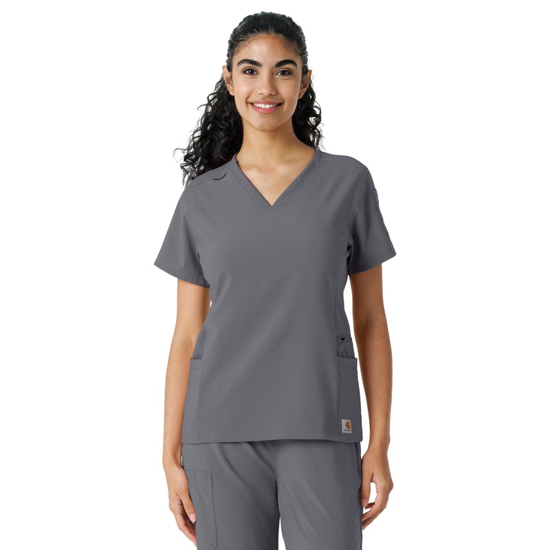 Women's Knit Panel Top - C13310 - Pewter