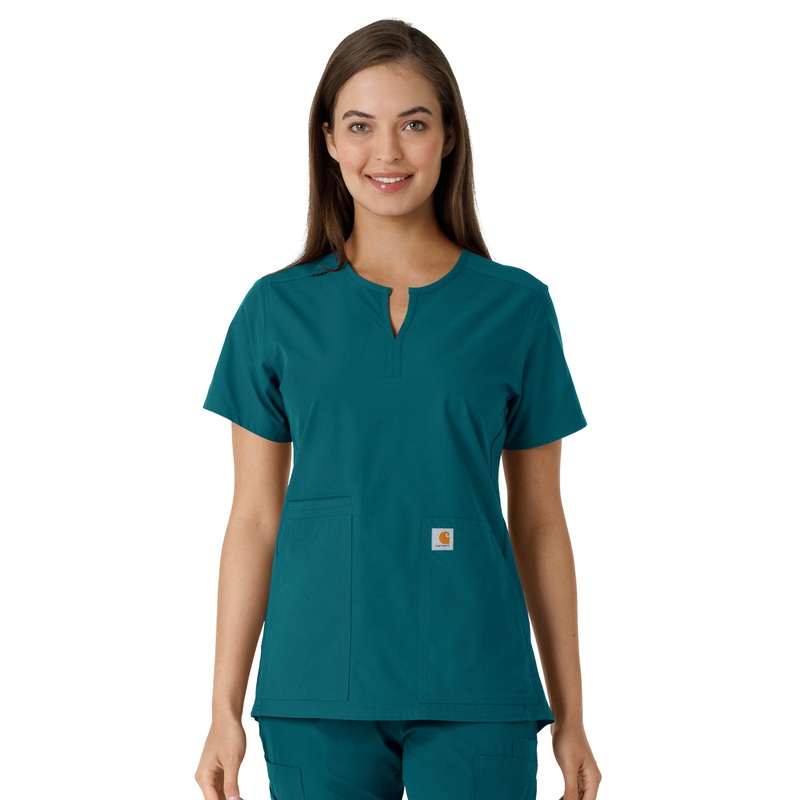 Women's Notch Neck Tunic Knit Panel Top - C12413 - Caribbean
