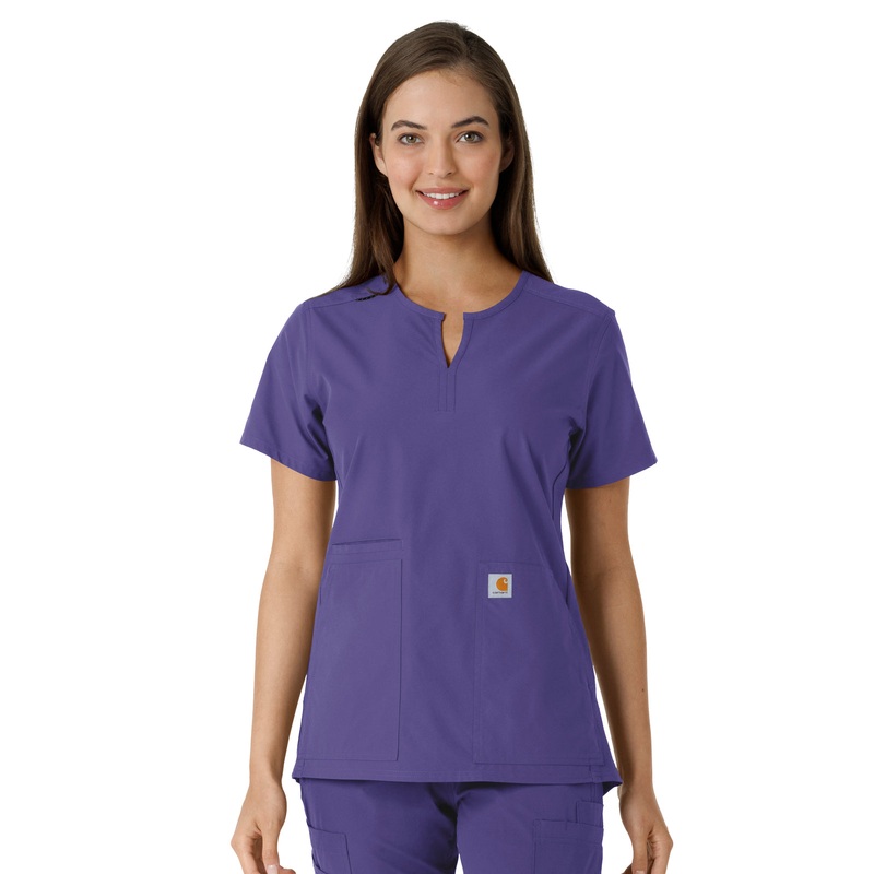 Women's Notch Neck Tunic Knit Panel Top - C12413 - Grape