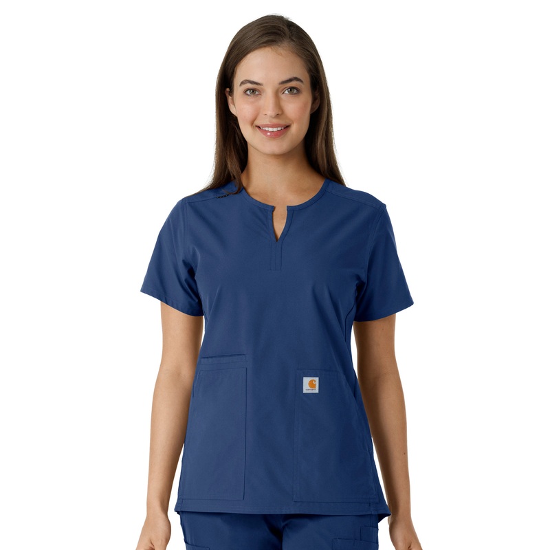 Women's Notch Neck Tunic Knit Panel Top - C12413 - Navy