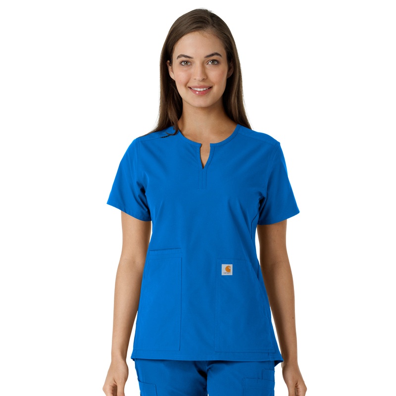 Women's Notch Neck Tunic Knit Panel Top - C12413 - Royal