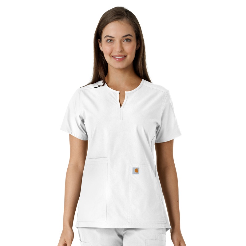 Women's Notch Neck Tunic Knit Panel Top - C12413 - White