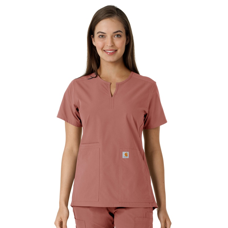 Women's Notch Neck Tunic Knit Panel Top - C12413 - Wildrose