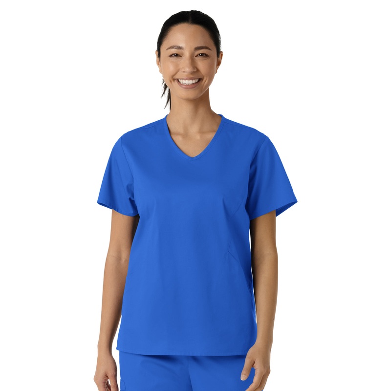 Women's Three-Pocket Curved V-Neck Top - 106 - Royal