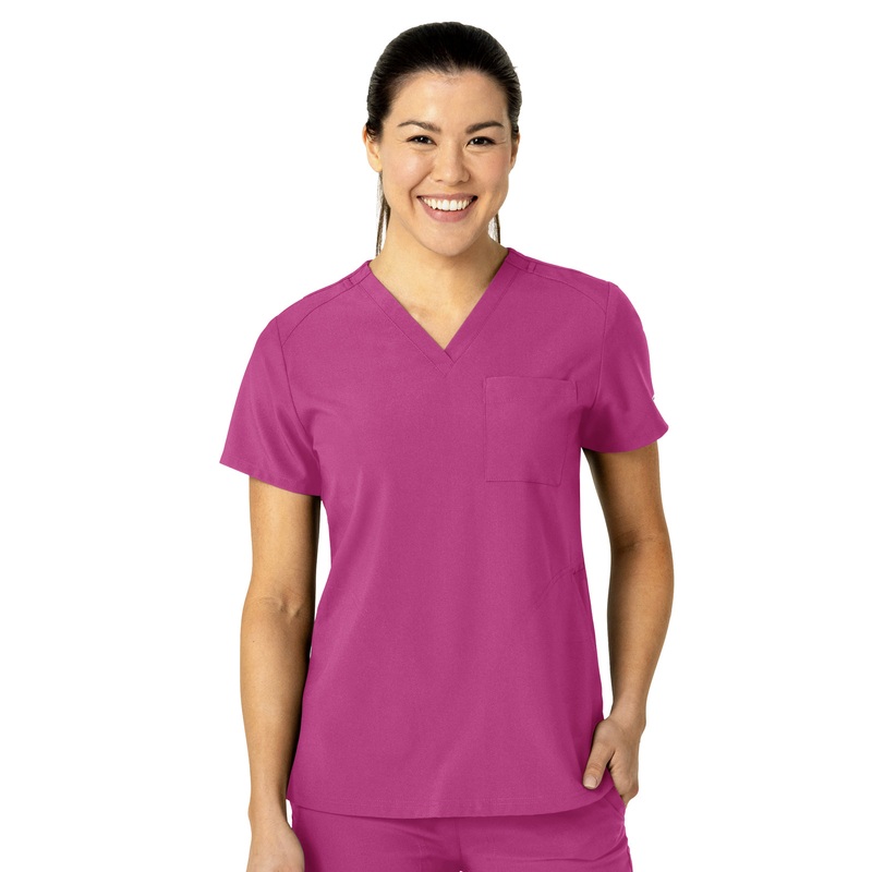 Women's Three-Pocket Flex-N-Reach V-Neck Top - 6045 - Raspberry